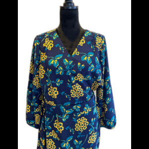 J. Crew Navy Blue Gold Floral Wrap Dress Plus Size 16 in 365 Crepe Fabric J.Crew